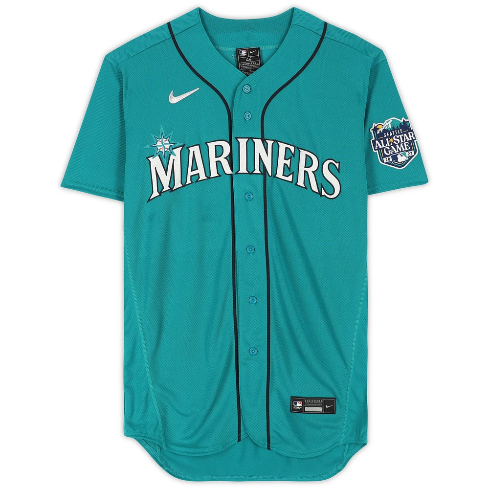 Maillot Nike authentique dédicacé par Julio Rodríguez des Seattle Mariners Aqua