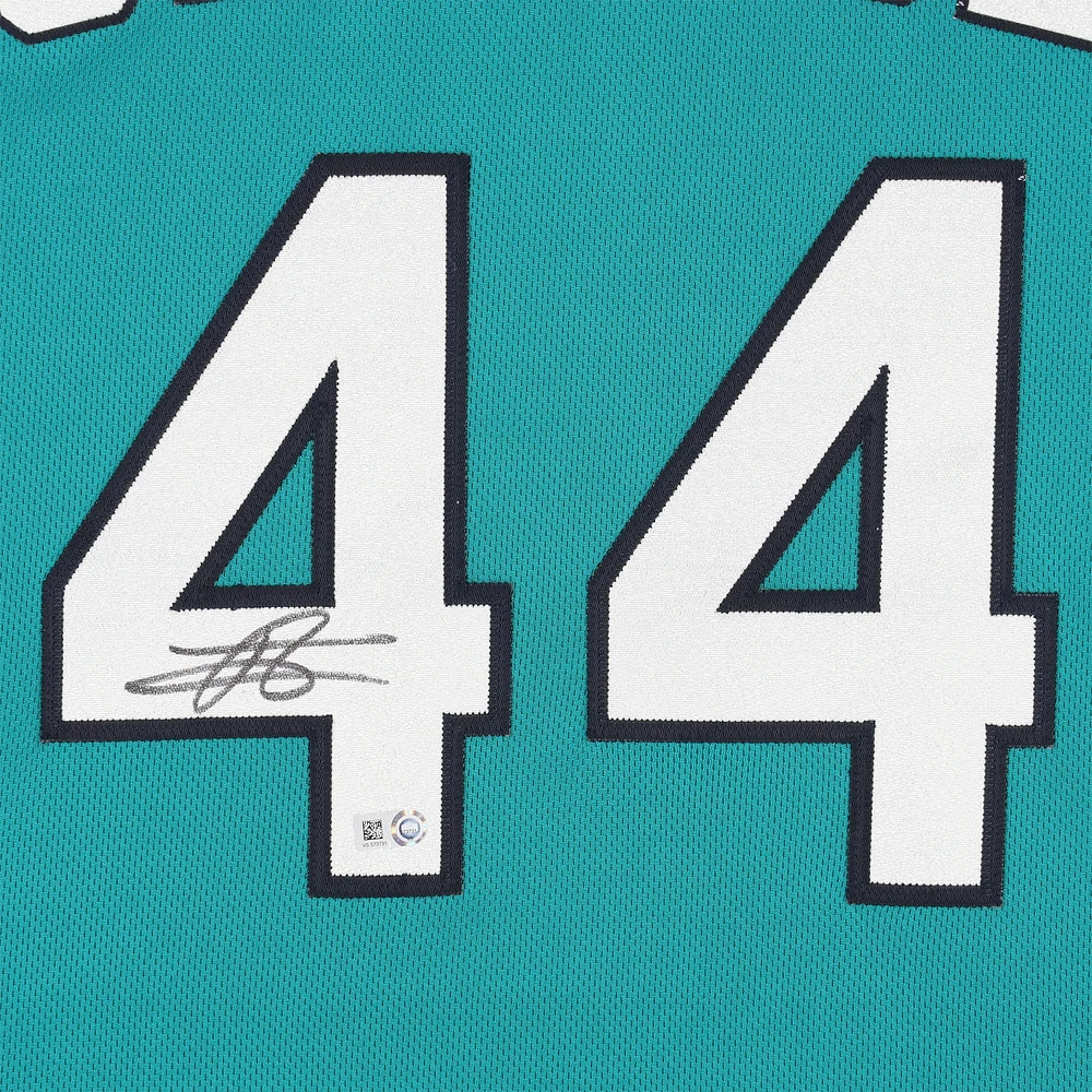 Maillot Nike authentique dédicacé par Julio Rodríguez des Seattle Mariners Aqua