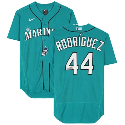 Maillot Nike authentique dédicacé par Julio Rodríguez des Seattle Mariners Aqua