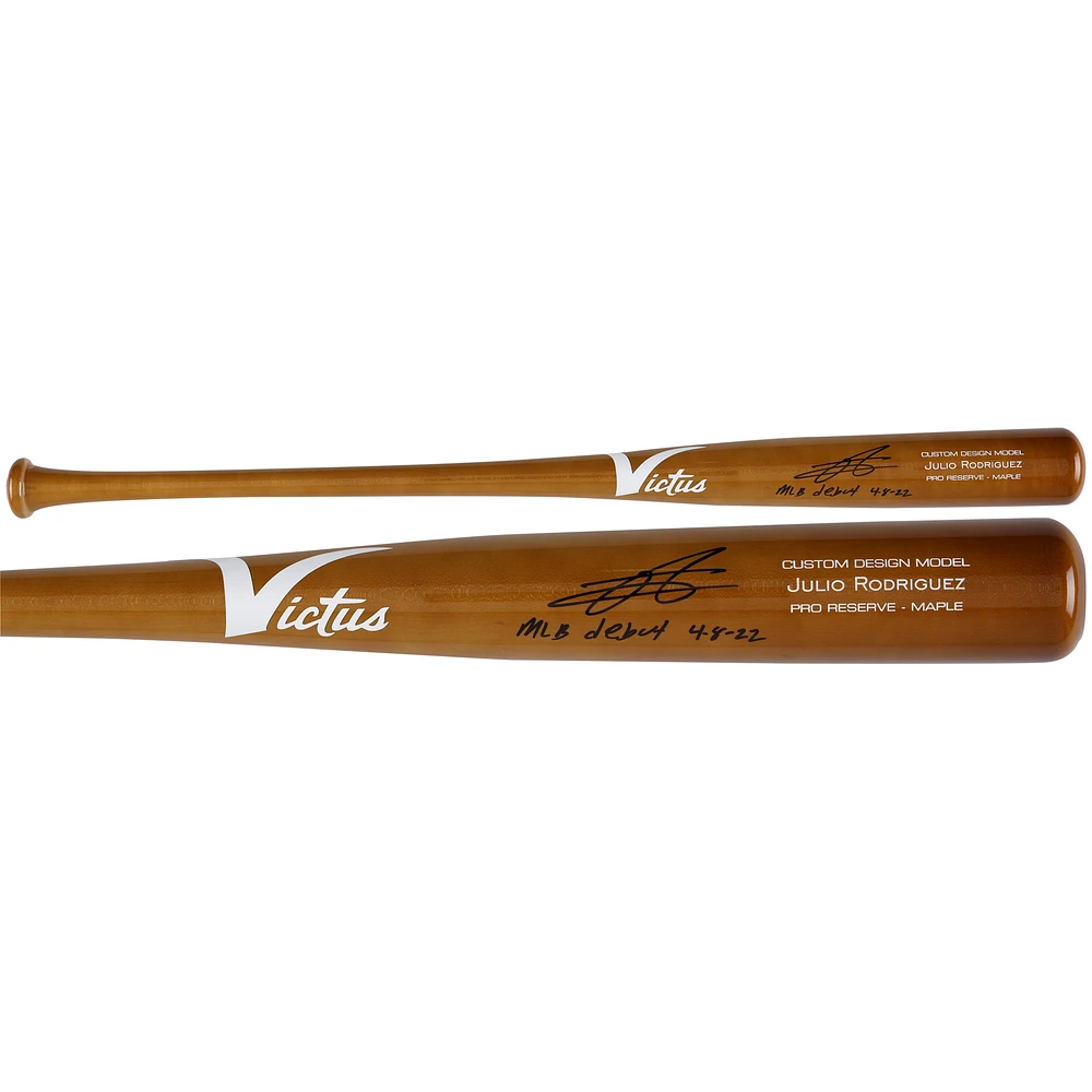 Julio Rodríguez Seattle Mariners Autographed Black Victus Game Model Bat with "MLB Debut 4-8-22" Inscription