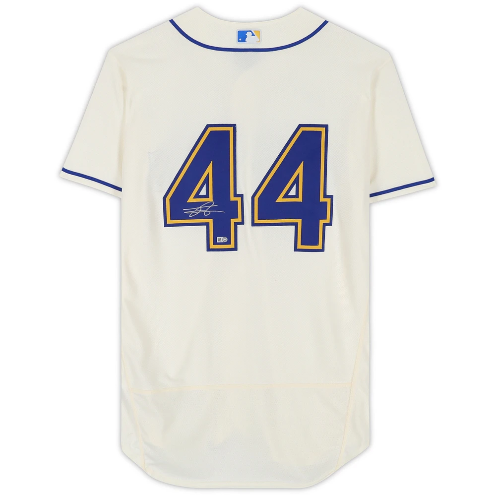 Maillot Nike authentique dédicacé par Julio Rodríguez des Seattle Mariners couleur crème