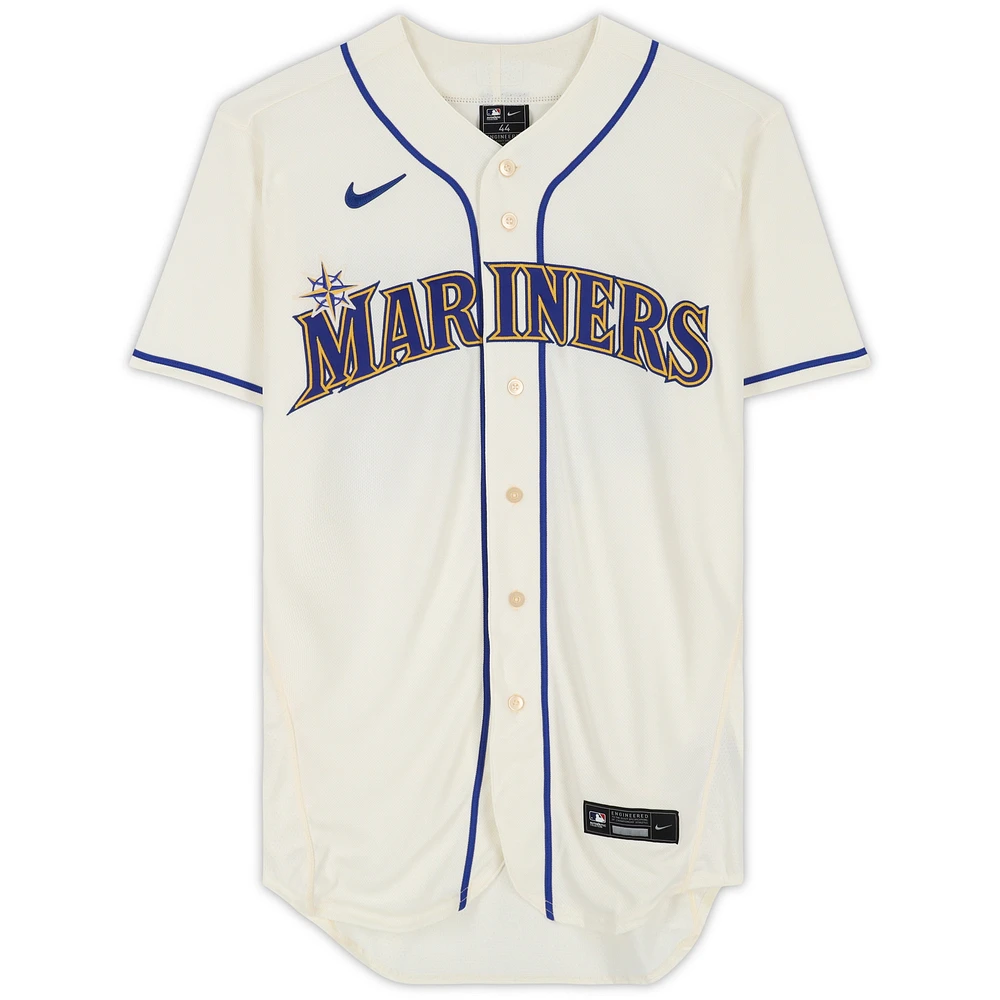 Maillot Nike authentique dédicacé par Julio Rodríguez des Seattle Mariners couleur crème