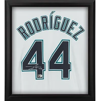 Maillot réplique Nike blanc encadré autographié par Julio Rodríguez des Seattle Mariners Shadowbox
