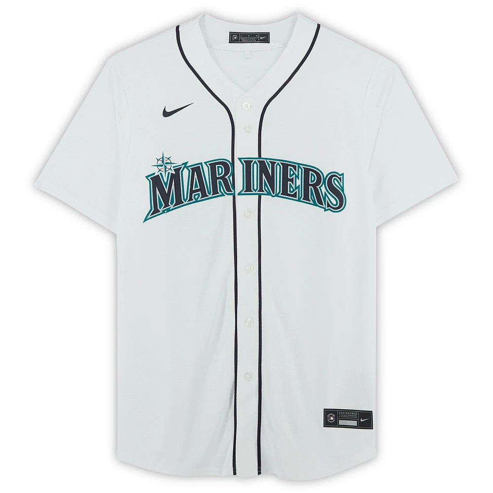 Maillot réplique Nike blanc autographié par Julio Rodriguez des Seattle Mariners avec l'inscription « 2022 AL ROY »