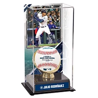 Vitrine de présentation des gants dorés des Seattle Mariners de Julio Rodriguez avec image