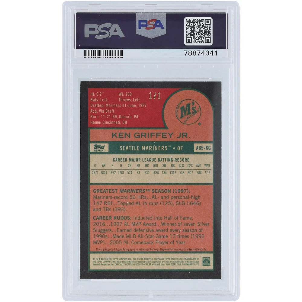 Ken Griffey Jr. Seattle Mariners Autographié 2016 Topps Archives '89 Échangé Noir #A65-KG #1/1 PSA Authentifié 8 Carte