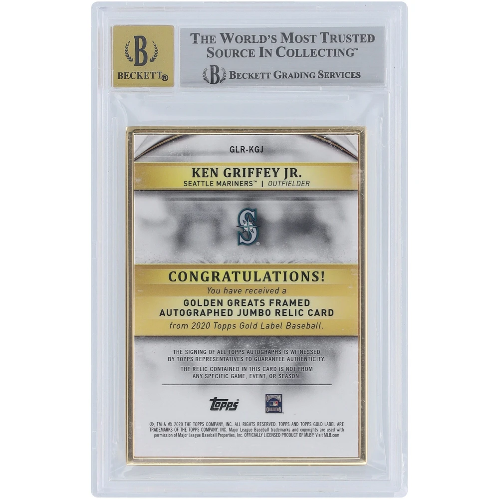 Ken Griffey Jr. Seattle Mariners Autographié 2020 Topps Gold Label Bat Relic Gold Framed #GLR-KGJ #1/1 BGS Authentifié 9/10 Carte - 9.5, 10, 9.5, 8 Sous-grades
