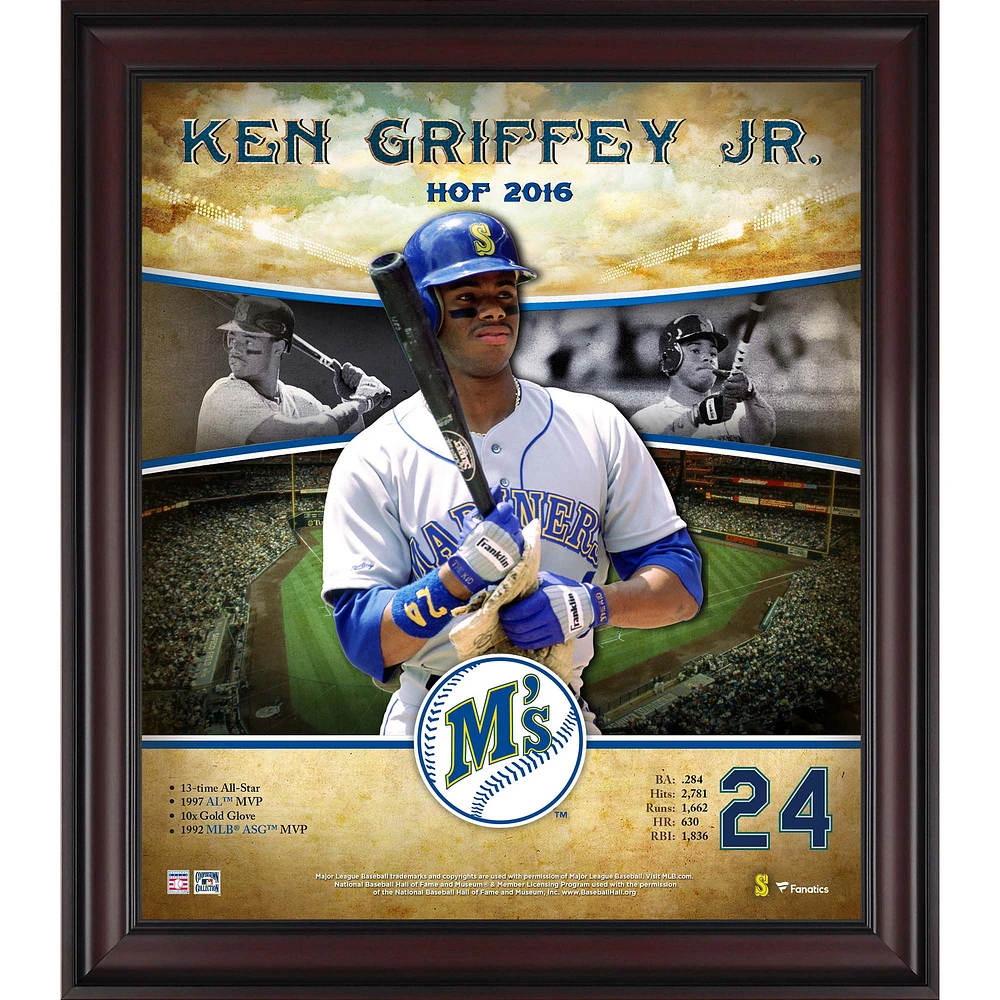 Profil de carrière encadré de Ken Griffey Jr. Seattle Mariners 15" x 17" Hall of Fame