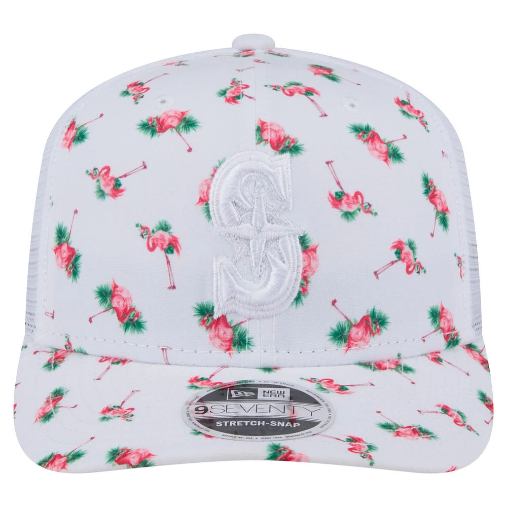 Men's New Era  White Seattle Mariners Flamingo Mesh Back 9SEVENTY Stretch-Snap Hat