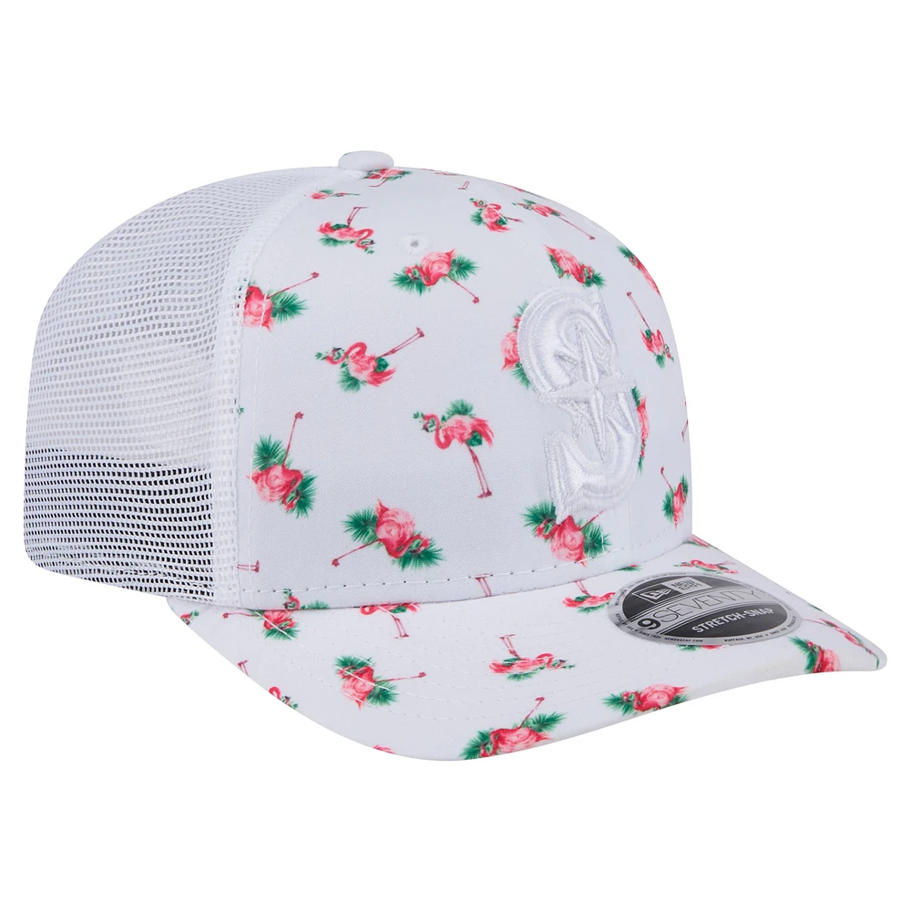Men's New Era  White Seattle Mariners Flamingo Mesh Back 9SEVENTY Stretch-Snap Hat