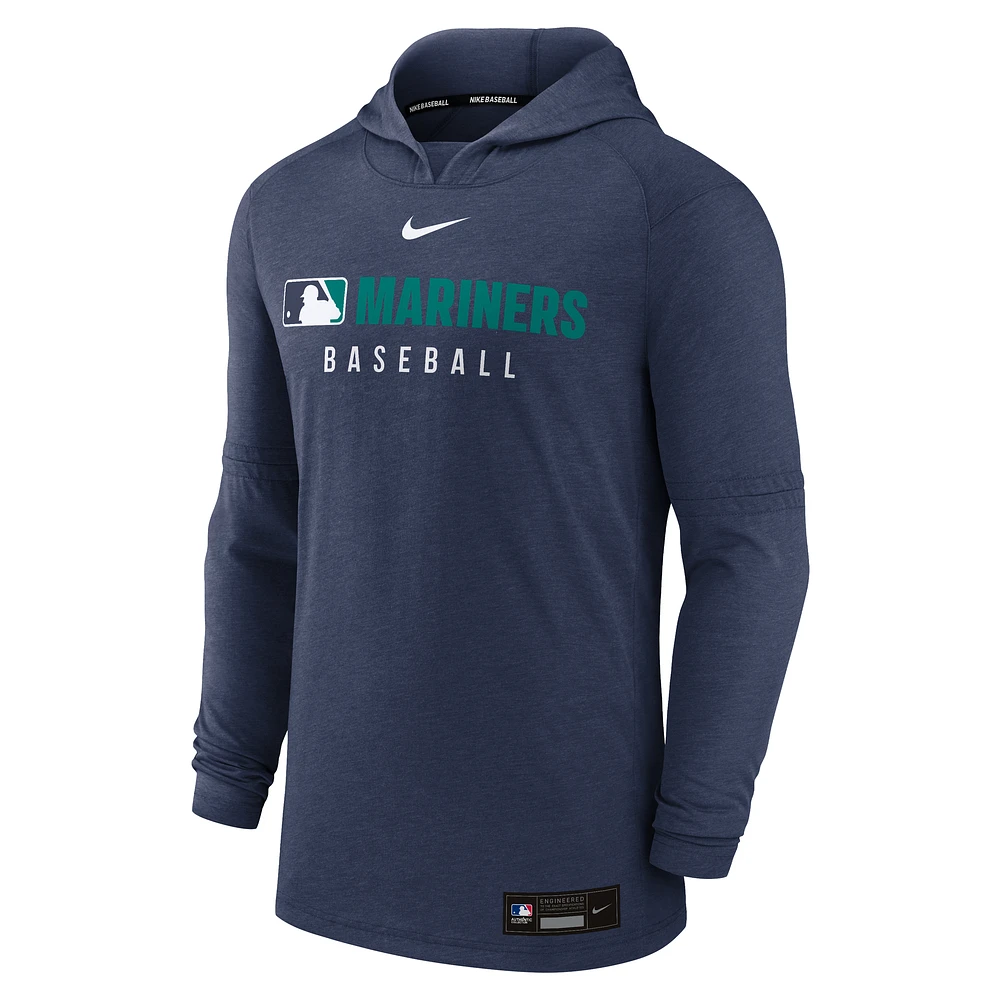 Men's Nike  Heather Navy Seattle Mariners Authentic Collection Tri-Blend Performance Pullover Hoodie
