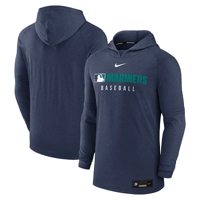 Men's Nike  Heather Navy Seattle Mariners Authentic Collection Tri-Blend Performance Pullover Hoodie