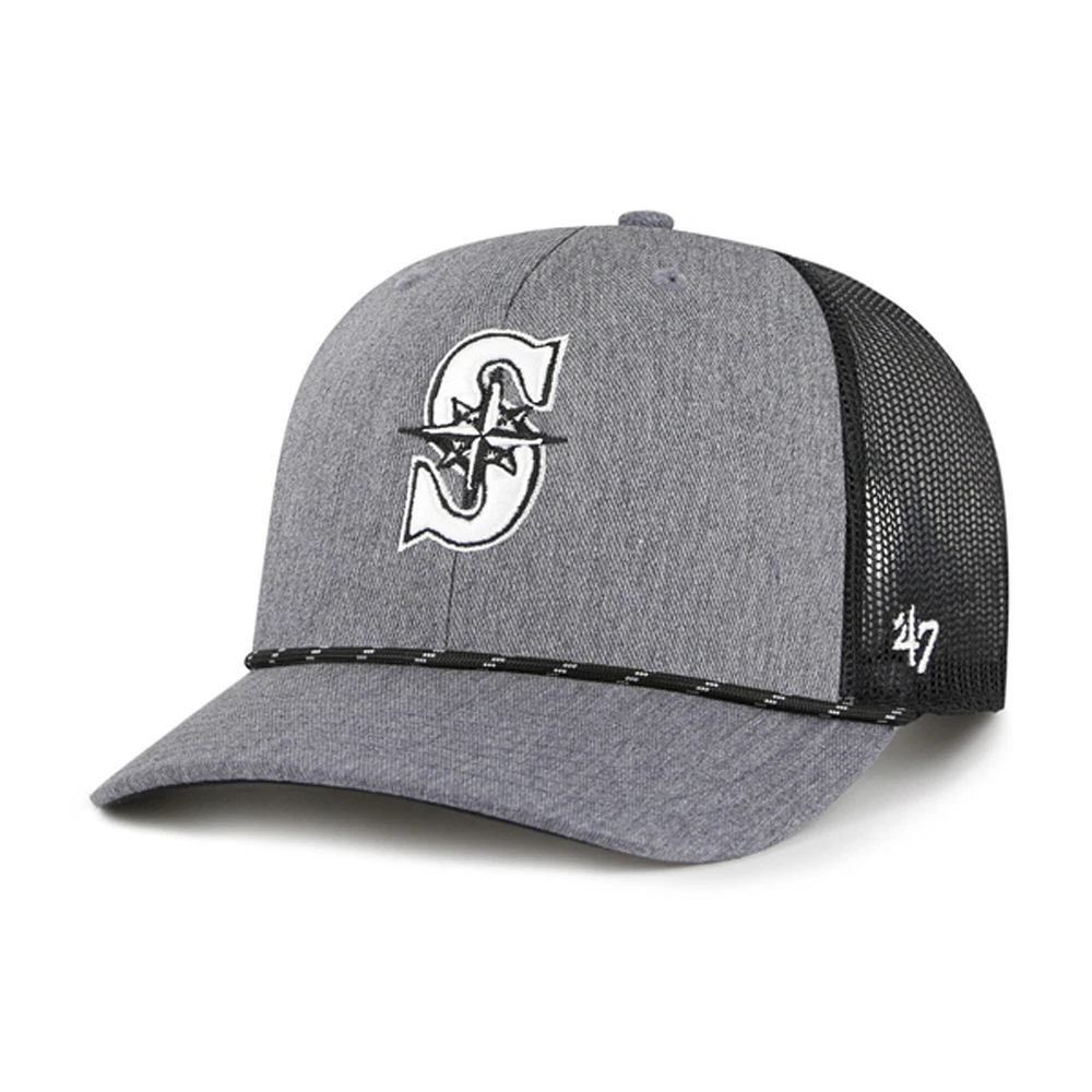 Men's '47 Charcoal Seattle Mariners Carbon Rope Trucker Adjustable Hat