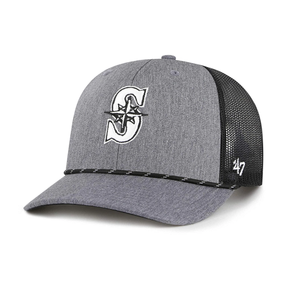Men's '47 Charcoal Seattle Mariners Carbon Rope Trucker Adjustable Hat