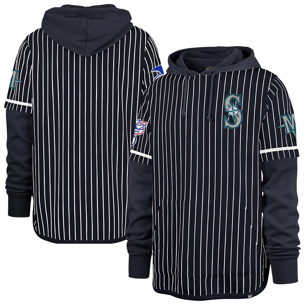 Men's '47 Navy Seattle Mariners Pinstripe Double Header Pullover Hoodie