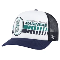 Casquette réglable de camionneur en mousse pour hommes '47, blanc/bleu marine, Seattle Mariners 2024, entraînement de printemps