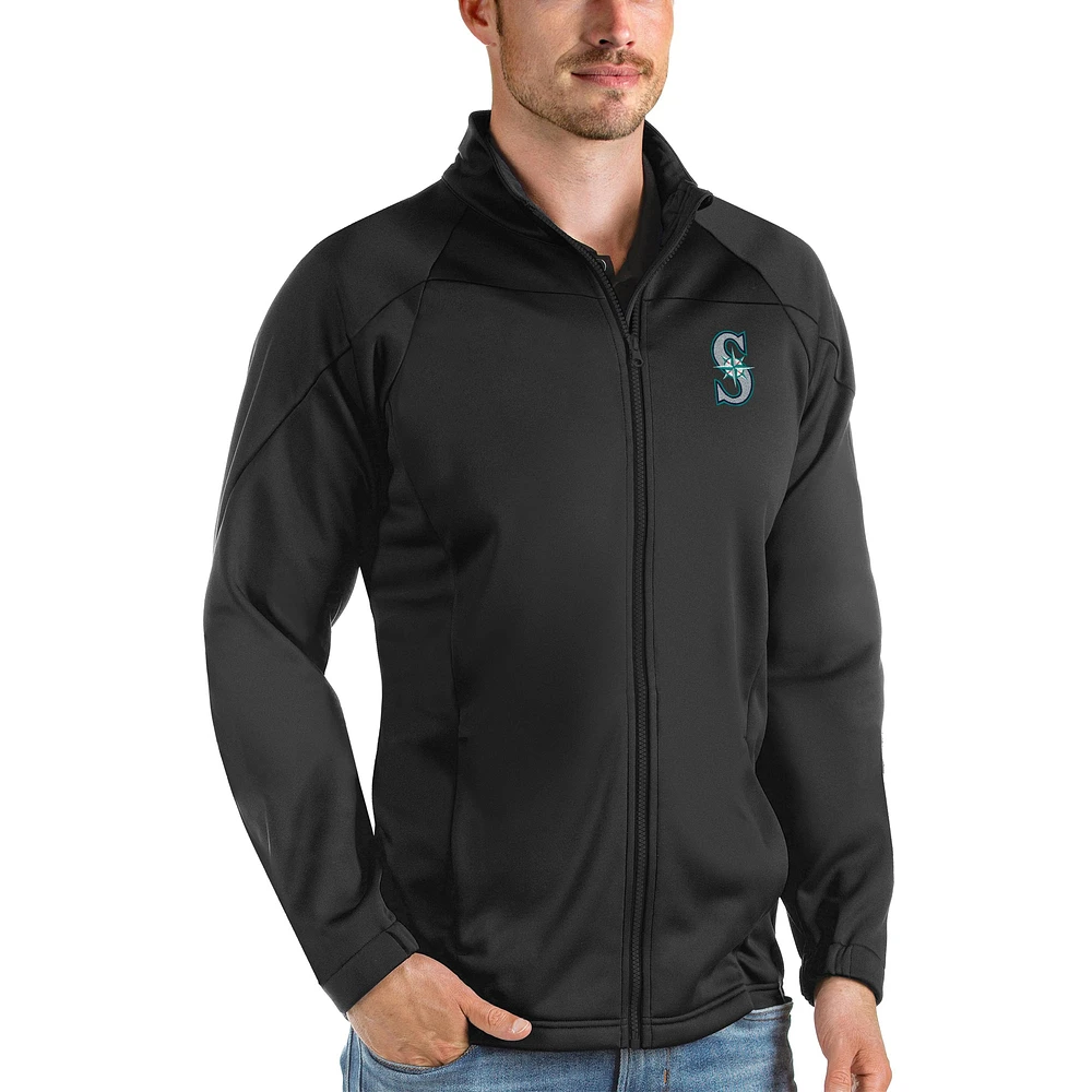 Men's Antigua Black Seattle Mariners Links Full-Zip Golf Jacket