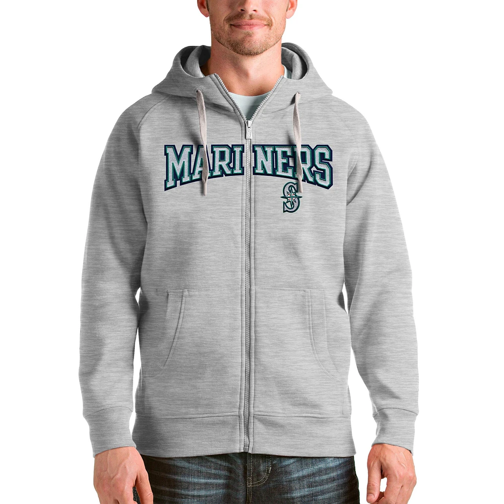 Sweat à capuche entièrement zippé avec logo de l'équipe Seattle Mariners Antigua Heather Grey pour homme