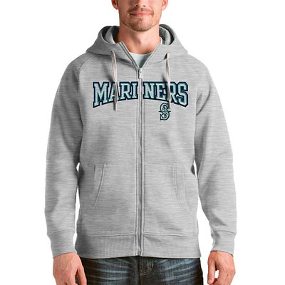 Sweat à capuche entièrement zippé avec logo de l'équipe Seattle Mariners Antigua Heather Grey pour homme