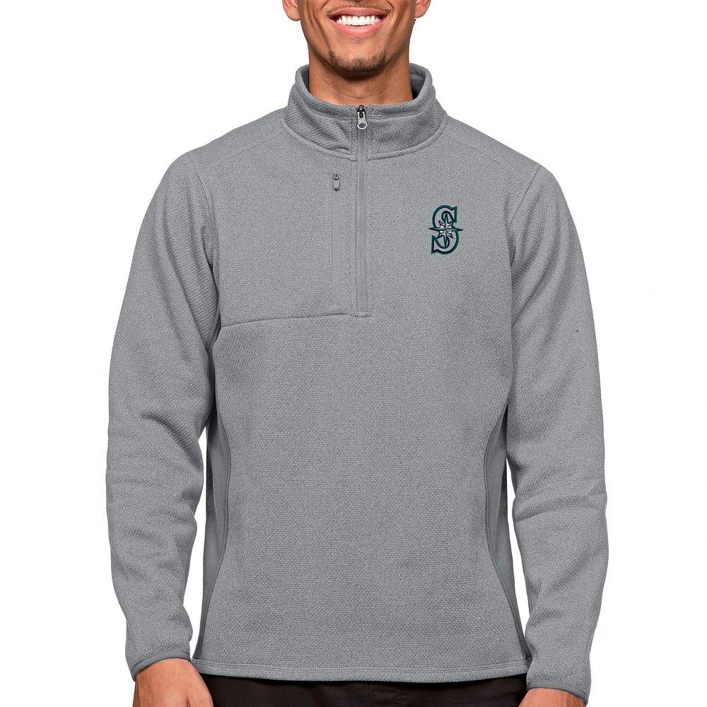 Men's Antigua Heathered Gray Seattle Mariners Course Quarter-Zip Pullover Top
