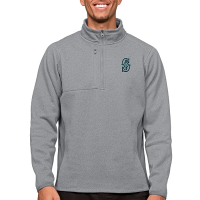 Men's Antigua Heathered Gray Seattle Mariners Course Quarter-Zip Pullover Top