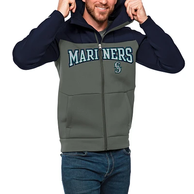 Sweat à capuche zippé intégral avec protection du mot-symbole Seattle Mariners bleu marine/acier Antigua pour homme