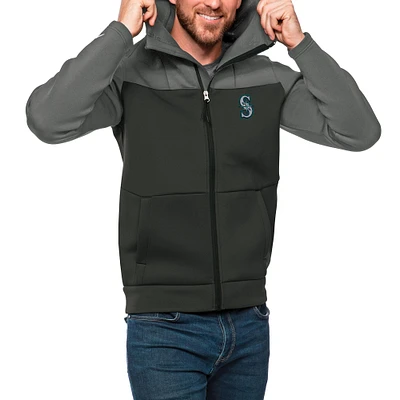 Men's Antigua Steel/Charcoal Seattle Mariners Protect Full-Zip Hoodie