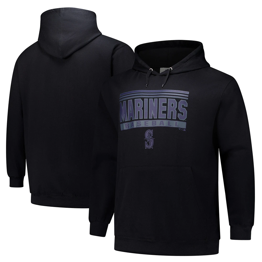 Men's  Black Seattle Mariners Stack Fleece Pullover Hoodie