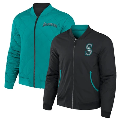 Men's Darius Rucker Collection by Fanatics Black/Aqua Seattle Mariners Reversible Full-Zip Bomber Jacket