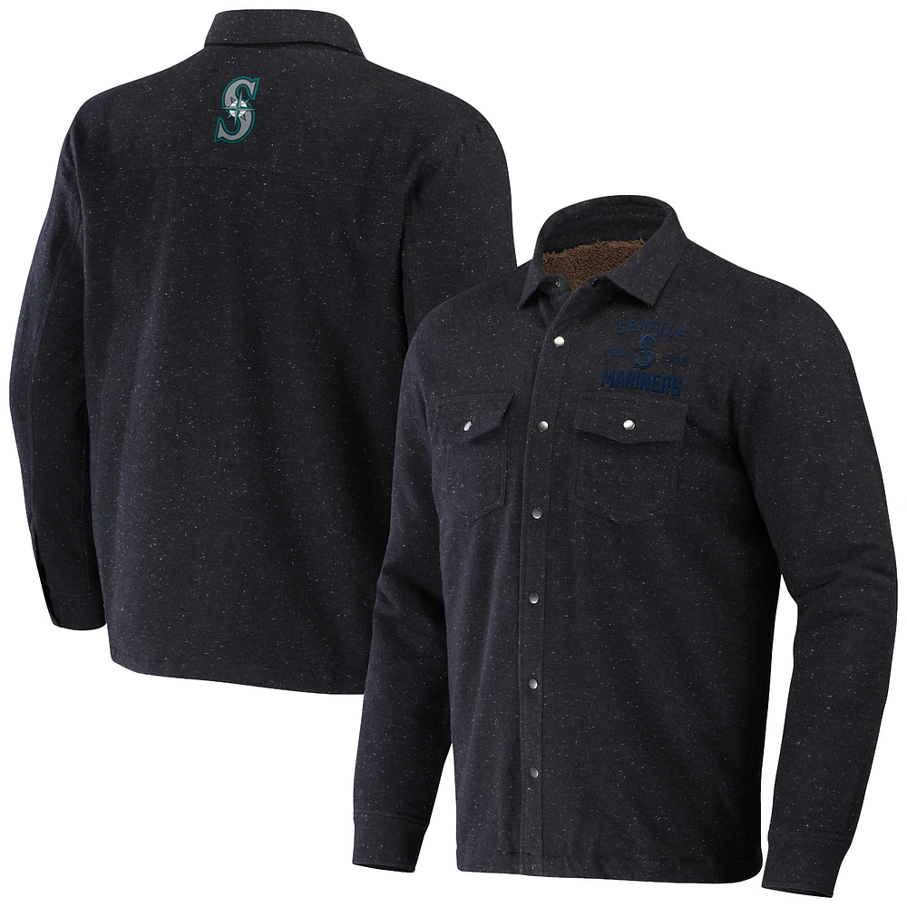 Men's Darius Rucker Collection by Fanatics Black Seattle Mariners Ringstop Full-Snap Shacket