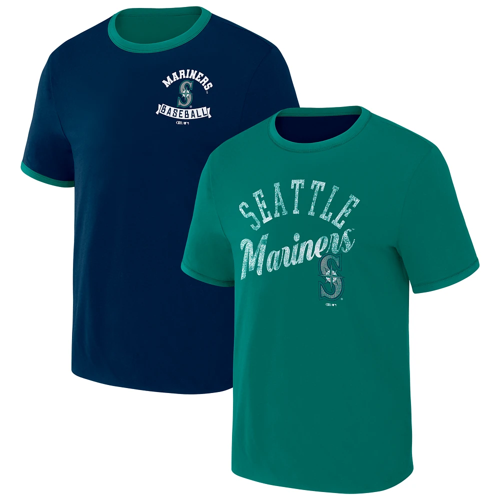 Collection Darius Rucker pour homme par Fanatics Navy/Aqua Seattle Mariners T-shirt réversible à sonnerie bidirectionnelle