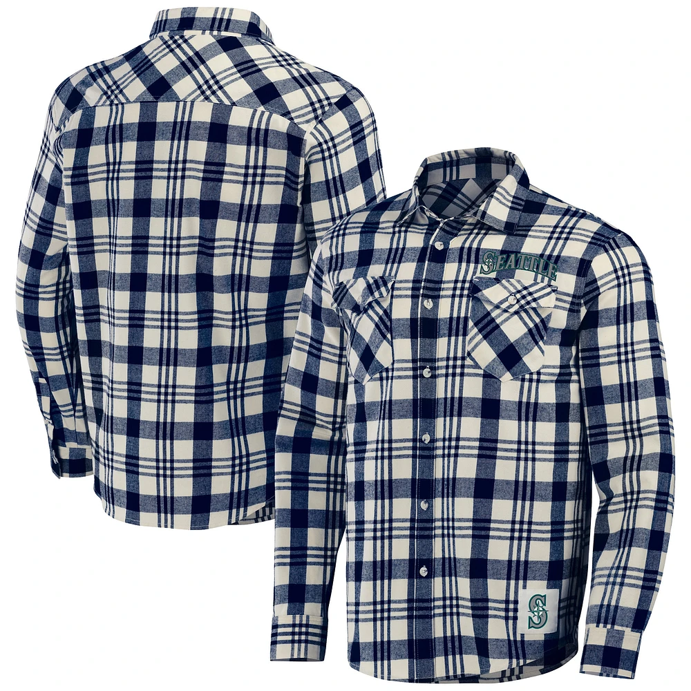 Men's Darius Rucker Collection by Fanatics Navy Seattle Mariners Plaid Flannel Button-Up Shirt