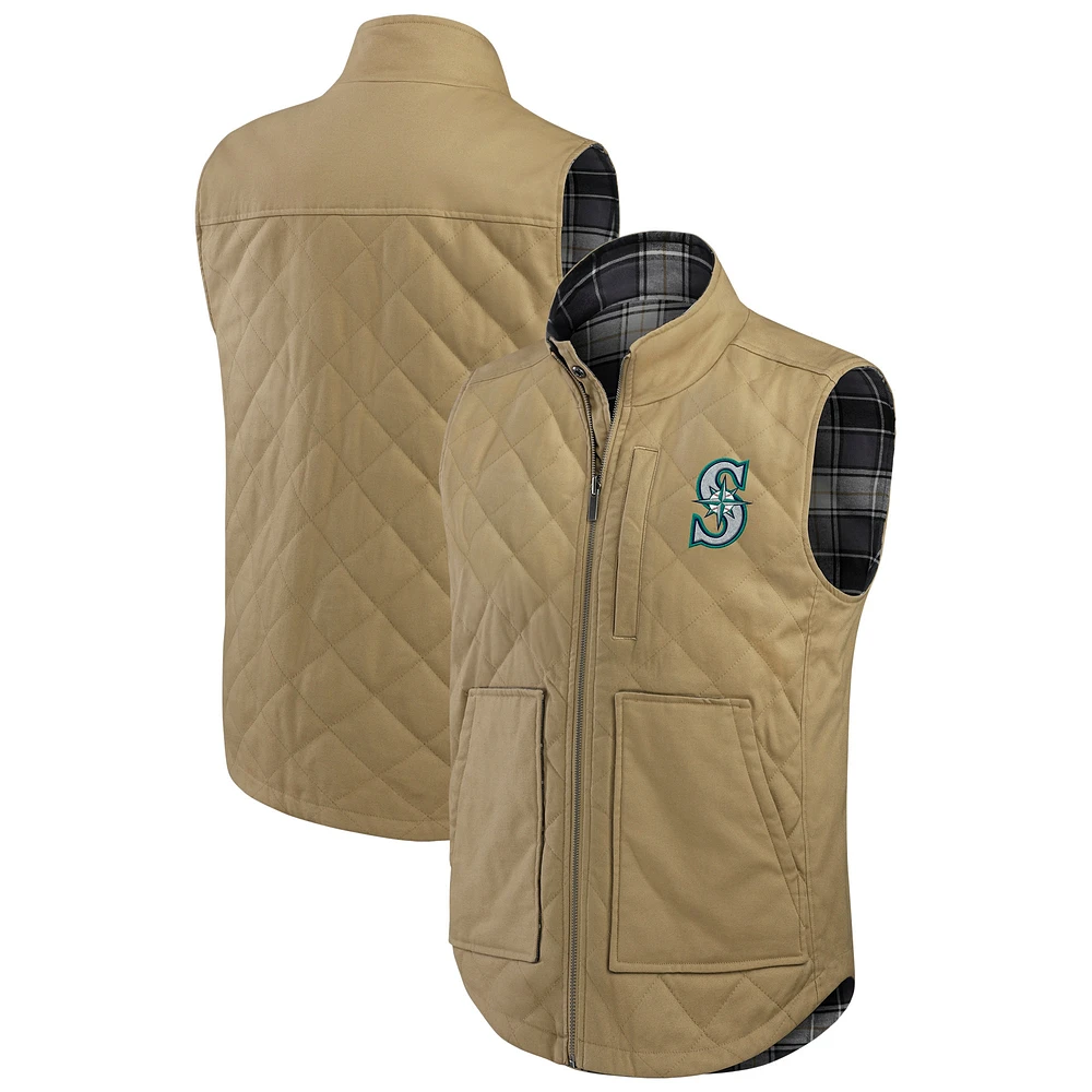 Gilet réversible en toile et à carreaux pour homme de la collection Darius Rucker Fanatics, couleur tan/anthracite, des Seattle Mariners, avec fermeture éclair intégrale