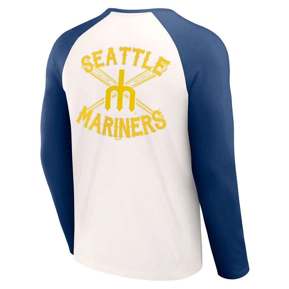 Men's Darius Rucker Collection by Fanatics  White/Navy Seattle Mariners Team Color Raglan T-Shirt