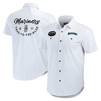 Men's Darius Rucker Collection by Fanatics White Seattle Mariners Pin Stripe Short Sleeve Button-Up Shirt