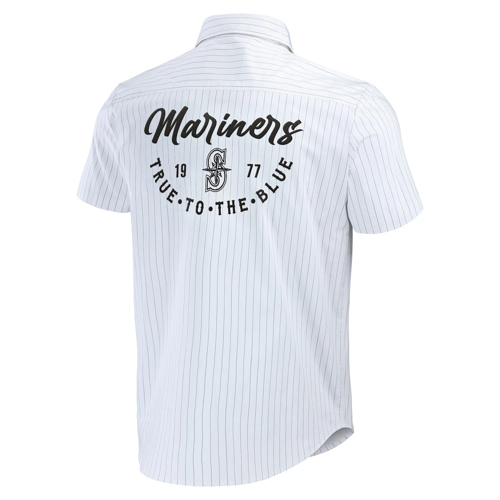 Men's Darius Rucker Collection by Fanatics White Seattle Mariners Pin Stripe Short Sleeve Button-Up Shirt