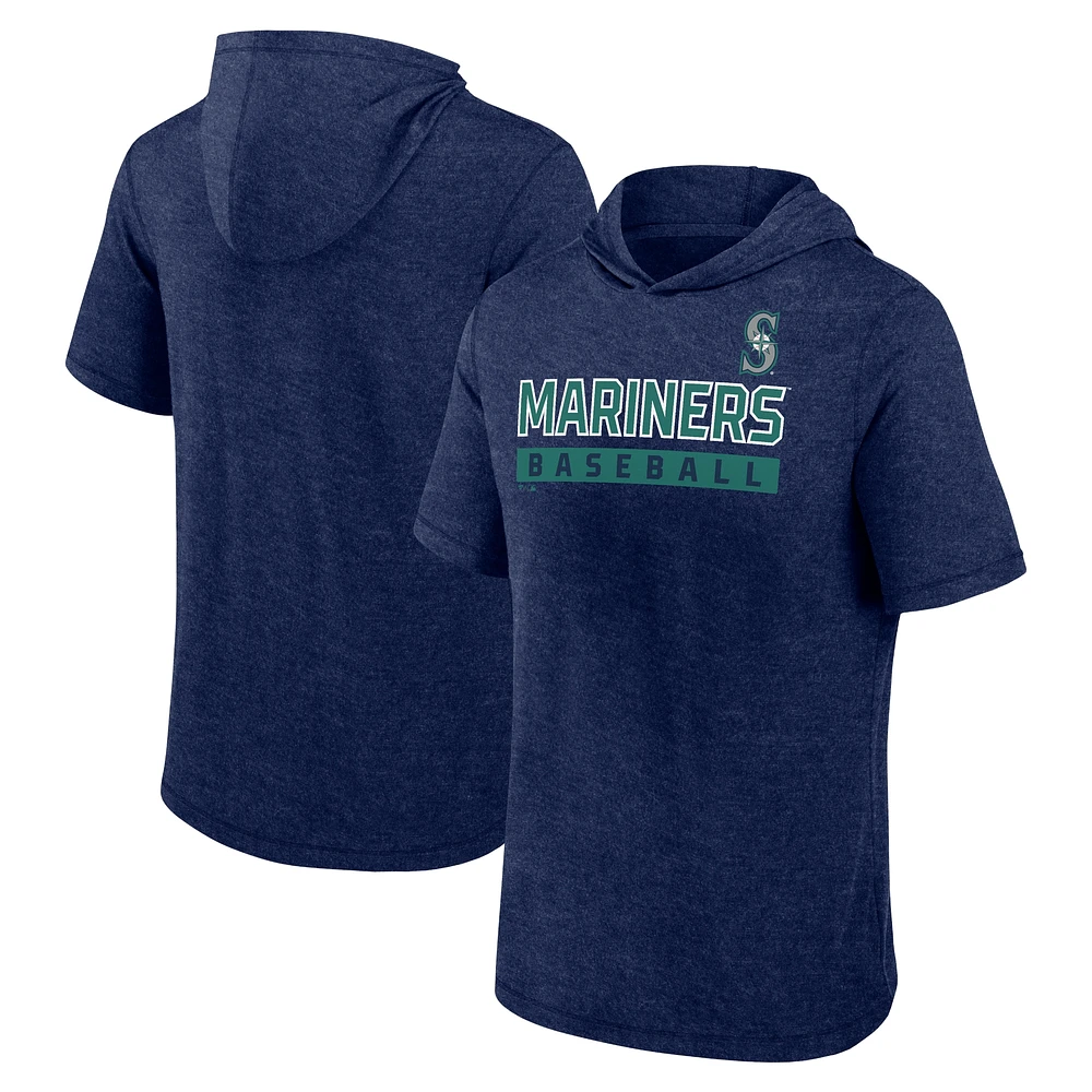 Men's Fanatics Heather Navy Seattle Mariners Push Short Sleeve Pullover Hoodie