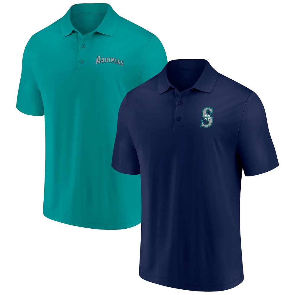 Ensemble de polo Fanatics pour hommes bleu marine/aqua Seattle Mariners Dueling Logos