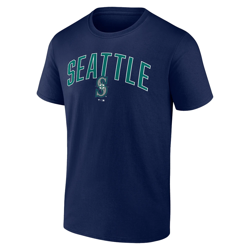 Ensemble combiné t-shirt et short Fanatics pour hommes bleu marine/gris chiné Seattle Mariners Arch