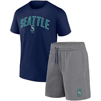 Ensemble combiné t-shirt et short Fanatics pour hommes bleu marine/gris chiné Seattle Mariners Arch