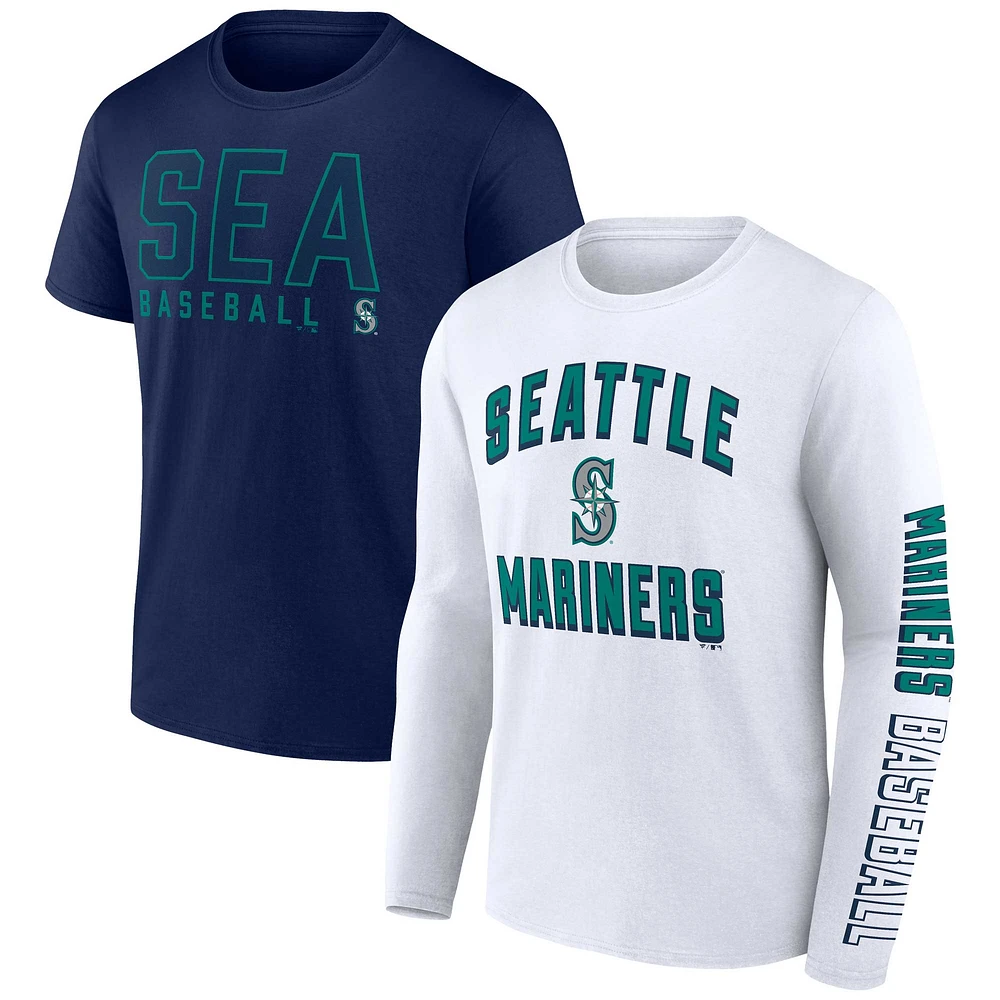 Ensemble de deux t-shirts combo fanatiques pour hommes bleu marine/blanc Seattle Mariners