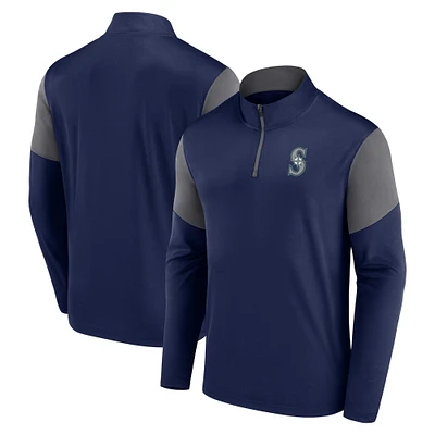 Haut à quart de zip avec logo fanatiques des Seattle Mariners pour hommes, bleu marine