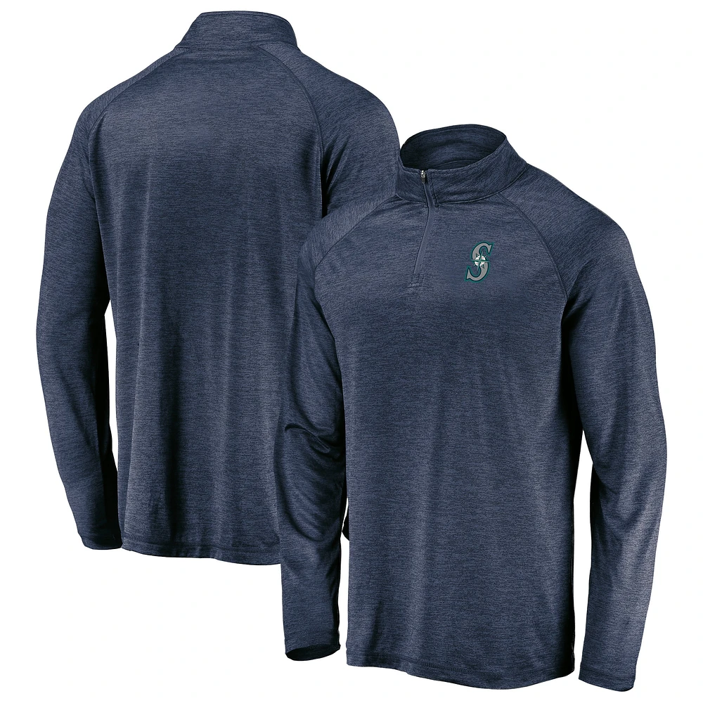 Men's Fanatics Navy Seattle Mariners Primary Logo Raglan Quarter-Zip - Jacket