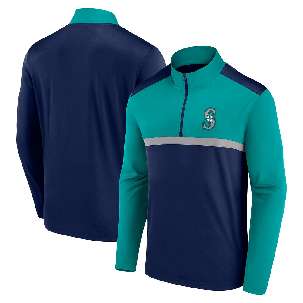 Haut à quart de zip imparable des Seattle Mariners Fanatics pour hommes, bleu marine