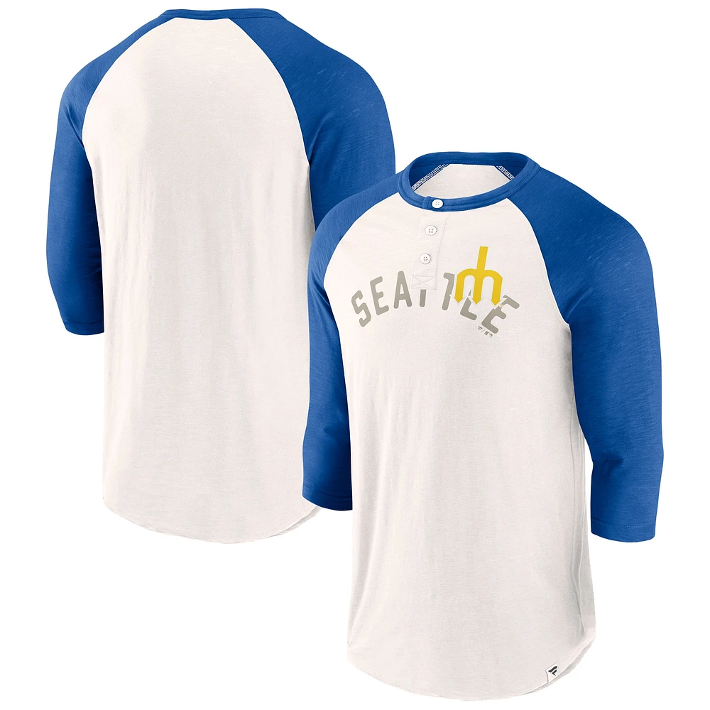 Men's Fanatics White/Royal Seattle Mariners Backdoor Slider Raglan 3/4-Sleeve T-Shirt