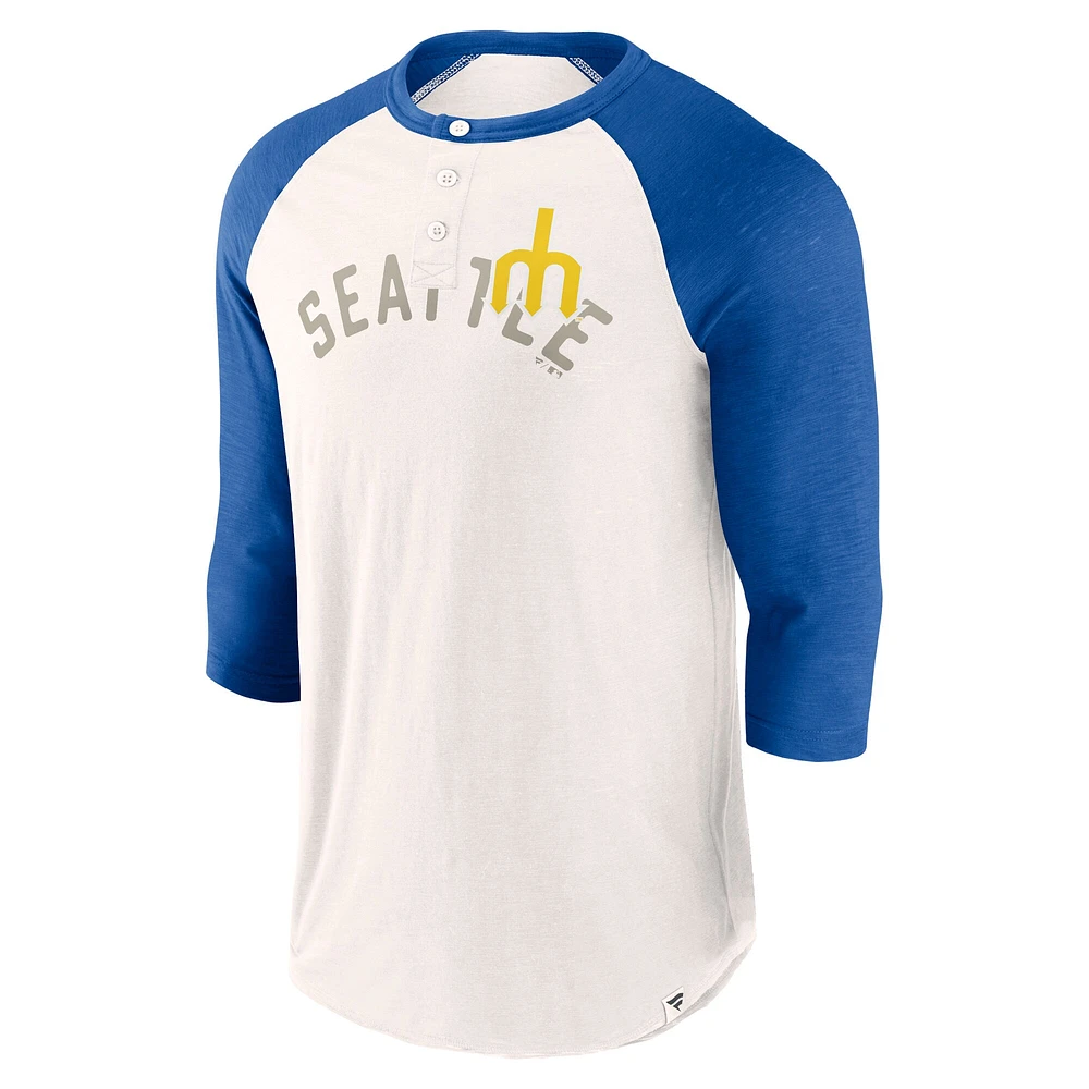 Men's Fanatics White/Royal Seattle Mariners Backdoor Slider Raglan 3/4-Sleeve T-Shirt