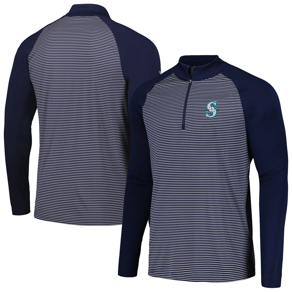 Men's Levelwear Navy Seattle Mariners Charter Striped Raglan Quarter-Zip Top