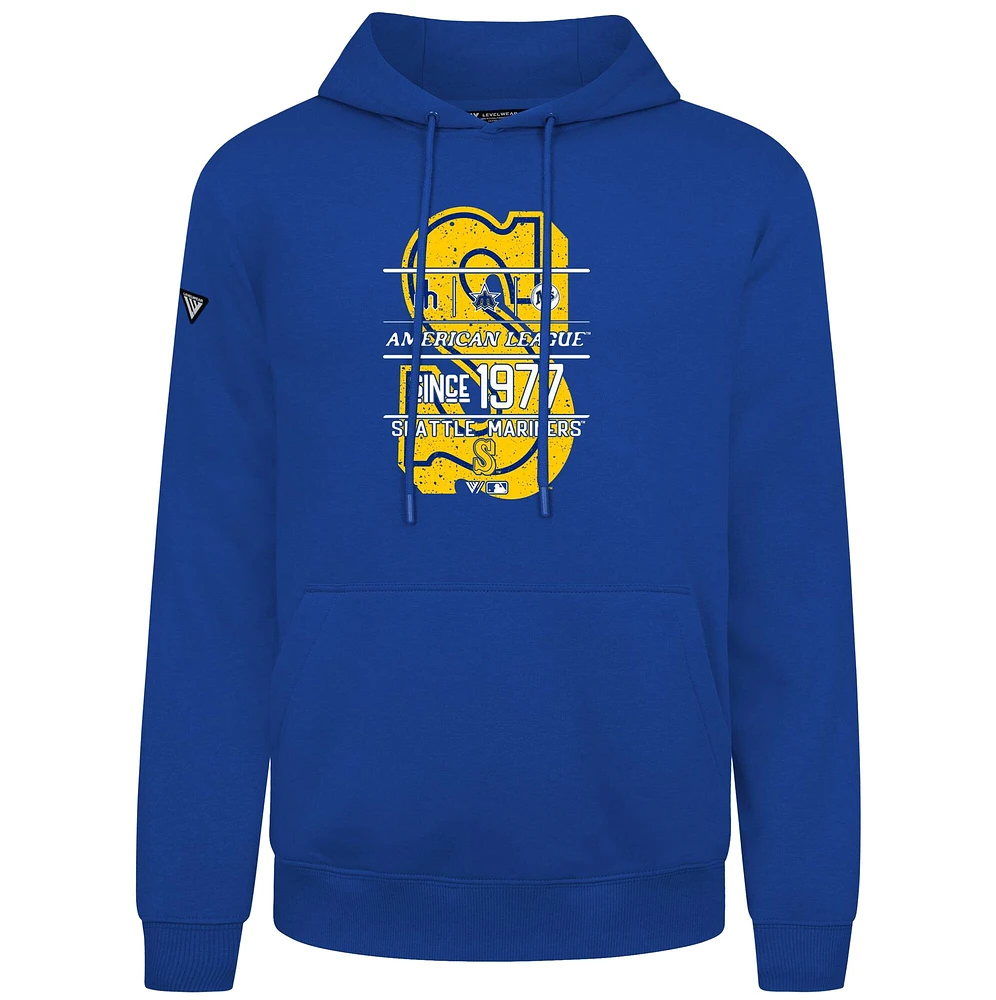 Sweat à capuche manches longues Levelwear Royal Seattle Mariners Cooperstown Collection pour homme, motif Podium Acumen, effet vieilli