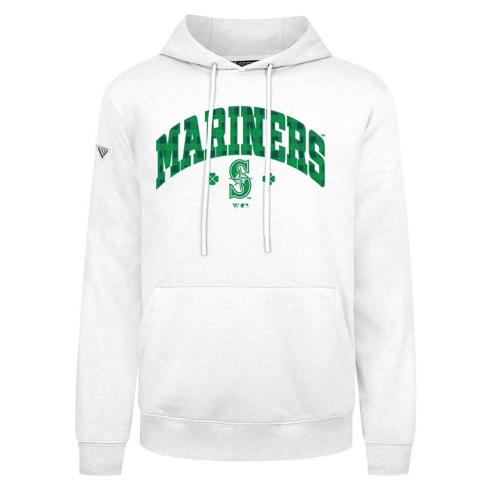 Sweat à capuche carreaux Podium de la Saint-Patrick des Mariners Seattle pour hommes Levelwear blanc