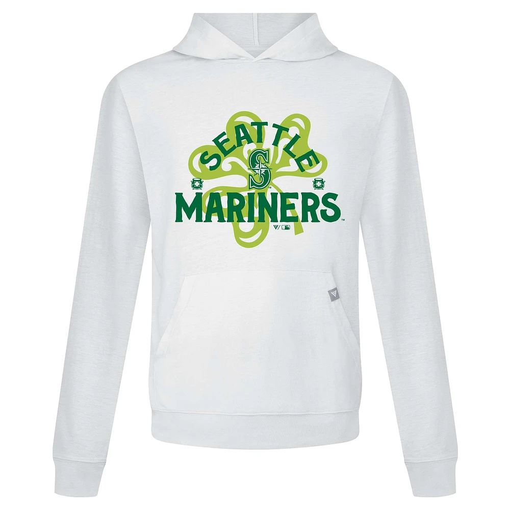 Men's Levelwear White Seattle Mariners St. Patrick's Day Relay Shamrock Pullover Hoodie